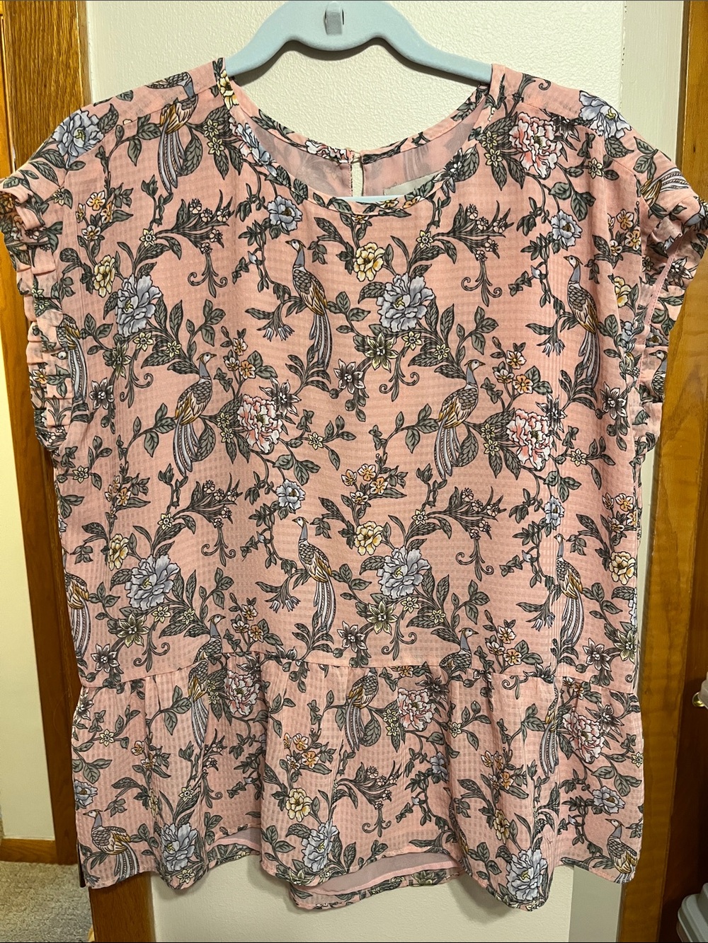 LOFT Pink Floral Tiered Peplum Top